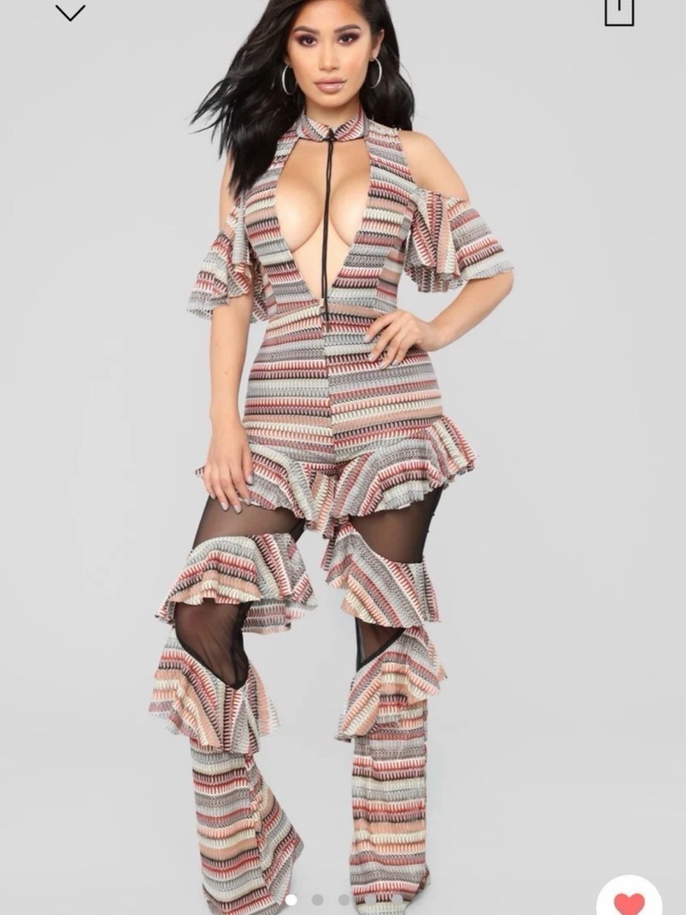 Striped Ruffle Cutout Jumpsuit - Multicolor